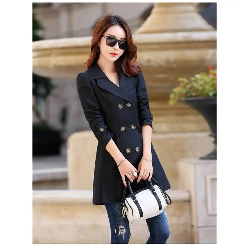 Модная женская модель новинка весны корейский двубортный Тонкий тренчкот