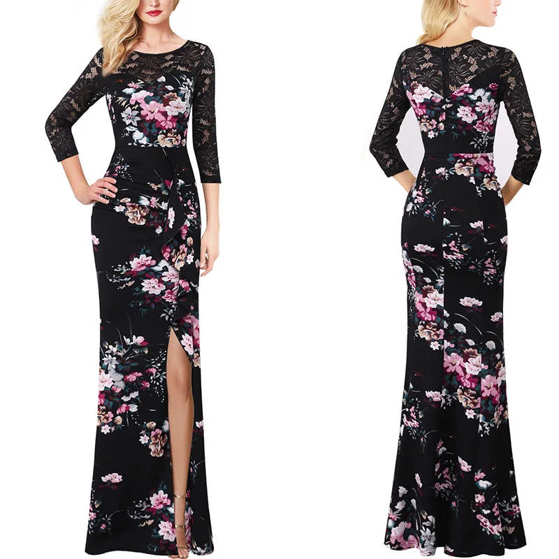 Vfemage женское платье с вышивкой и рюшами, с высоким разрезом, вечернее, свадебное, для матери невесты, для особых случаев, длинное платье 290