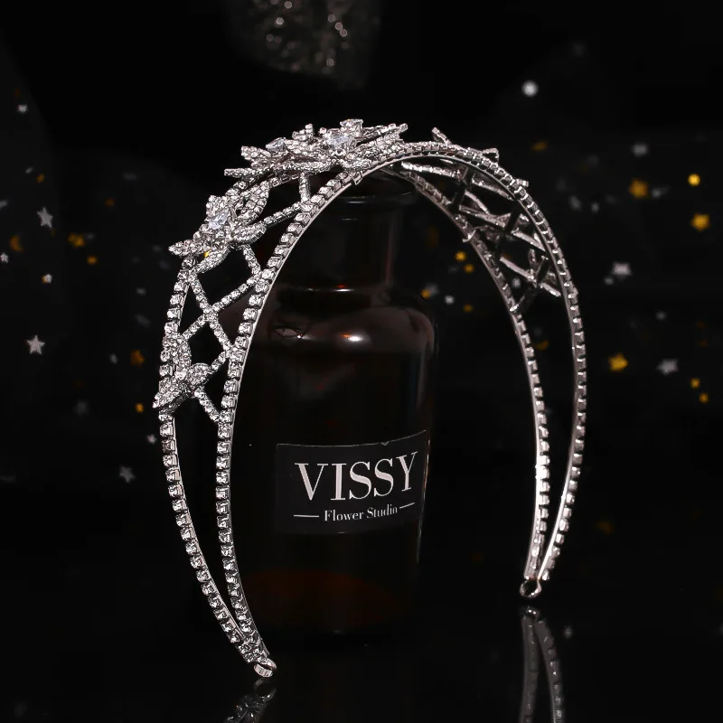 

Female Baroque Rhinestone Silver Bride Wedding Crown Bride Hair Accessories Shining Charm Ball Queen Crown