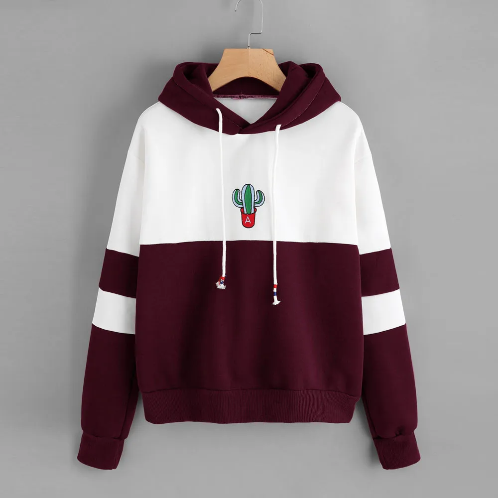 Женская толстовка с капюшоном длинным рукавом и принтом кактуса пуловер топы