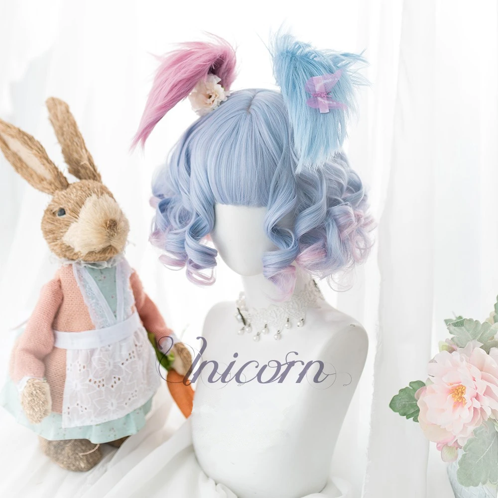 Парик для косплея градиентная рампа розовый синий короткий парик девушек