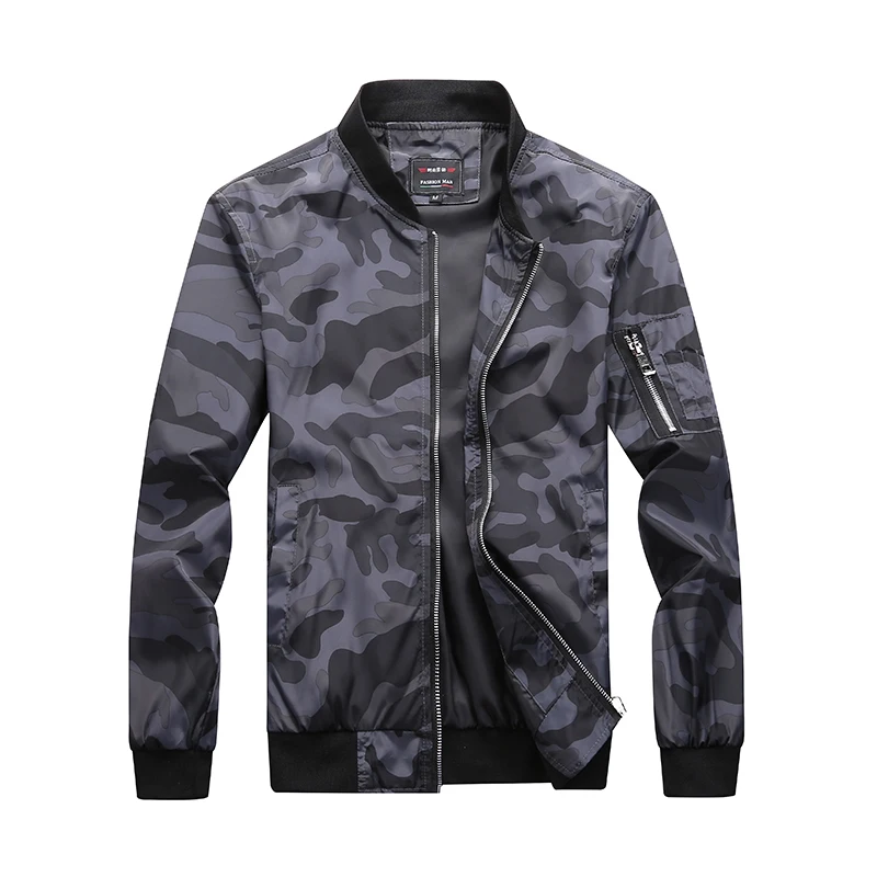 

2019 New Spring Autumn Men's Jackets Thin Camo Fashion Coats Male Casual Slim Stand Collar Jacket Men Overcoat Large