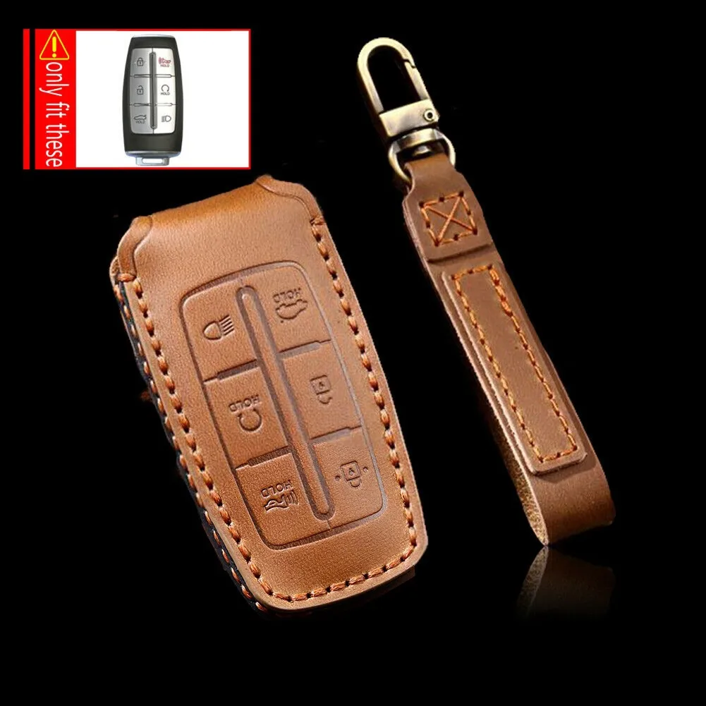 

High-quality Leather Leather Full Sealed Case Cover Bag Fit For Genesis GV70/80/90 Key Fob Remote