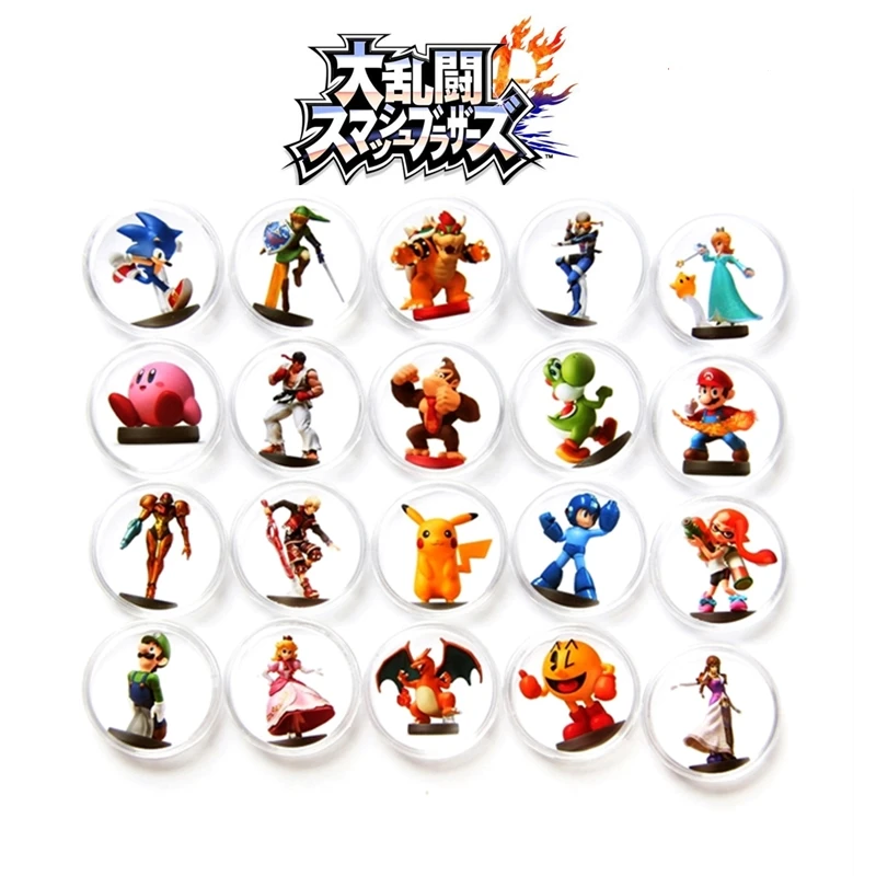 

Selected 20pcs Super Smash Bros Circular Ntag215 Coin Tags Data Collection NFC Game Cards NS Switch WiiU Plastic Box