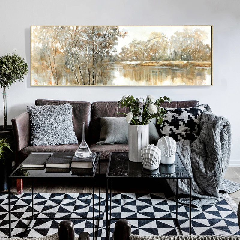 Холст с абстрактным пейзажем маслом картины плакат и принты Quadros Wall Art деревья