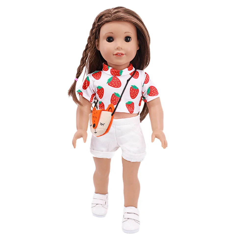 Doll Suit 2Pcs/Set T-Shirts With Shorts+Mini Cutepet Bag Fit 18Inch American Clothes 43cm Baby Accessories Girls Gift | Игрушки и хобби