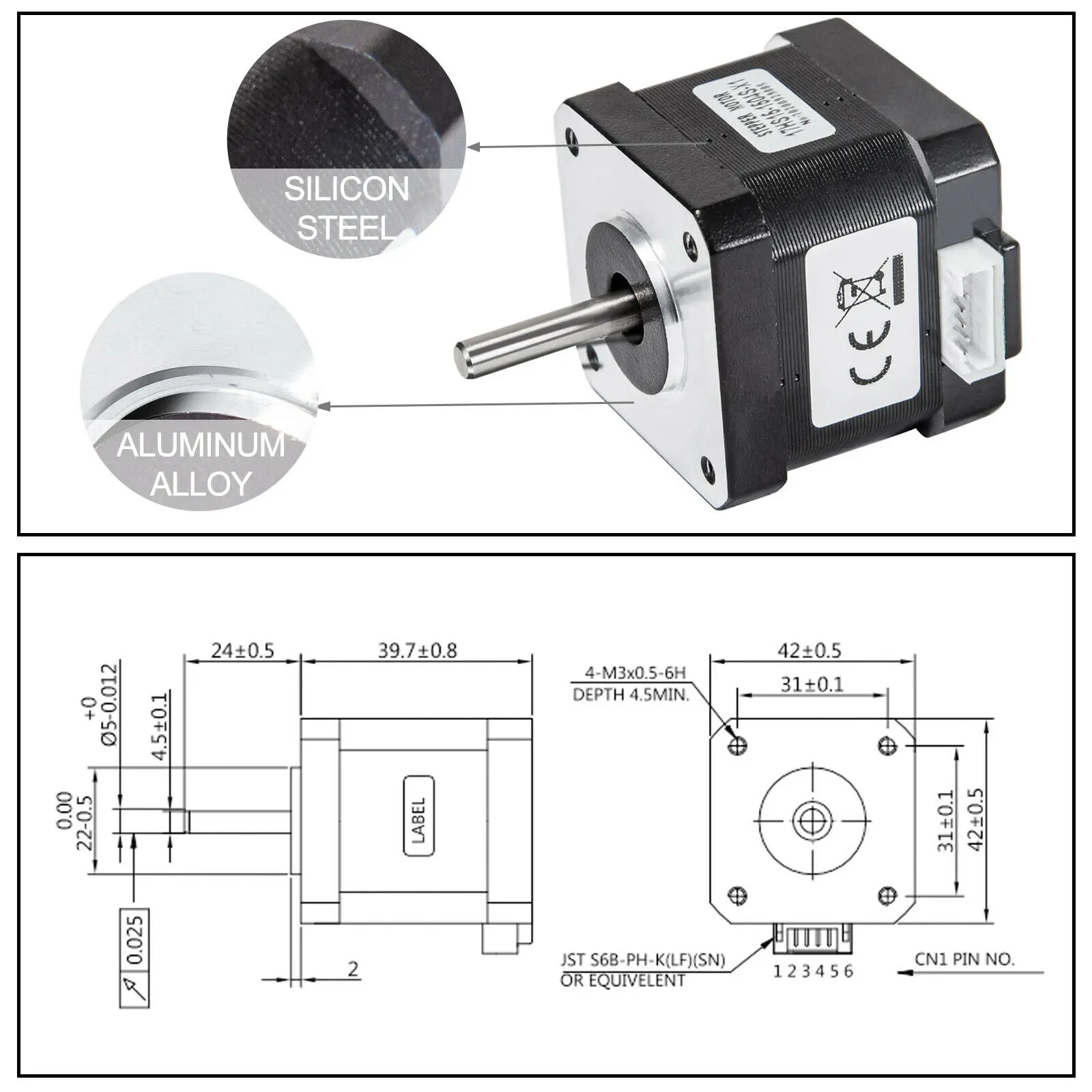VEVOR 5 шт. NEMA 17 45 нсм/59 нсм шаговый двигатель с высоким крутящим моментом 3 4 в 2 8 В А