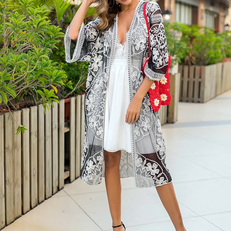 Туника для пляжа парео женская пляжная одежда 2020 купальник новый кружевной черно