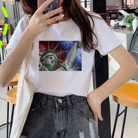 2021 new arrivals summer statue of liberty t shirt women fashion soft casual white t shirts fashion casual white o neckt shirts
