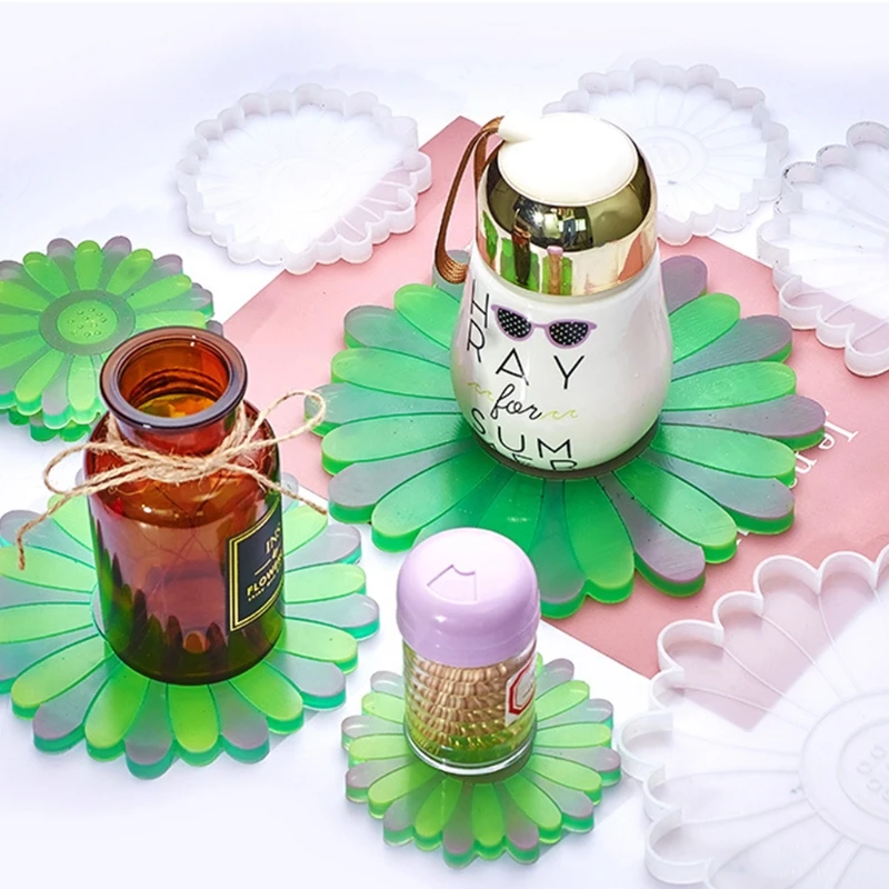 

5 Pcs Daisy Tray Coaster Epoxy Resin Mold Cup Mat Mug Pad Silicone Mould DIY Crafts Jewelry Faux Agate Slices Home Decortaion