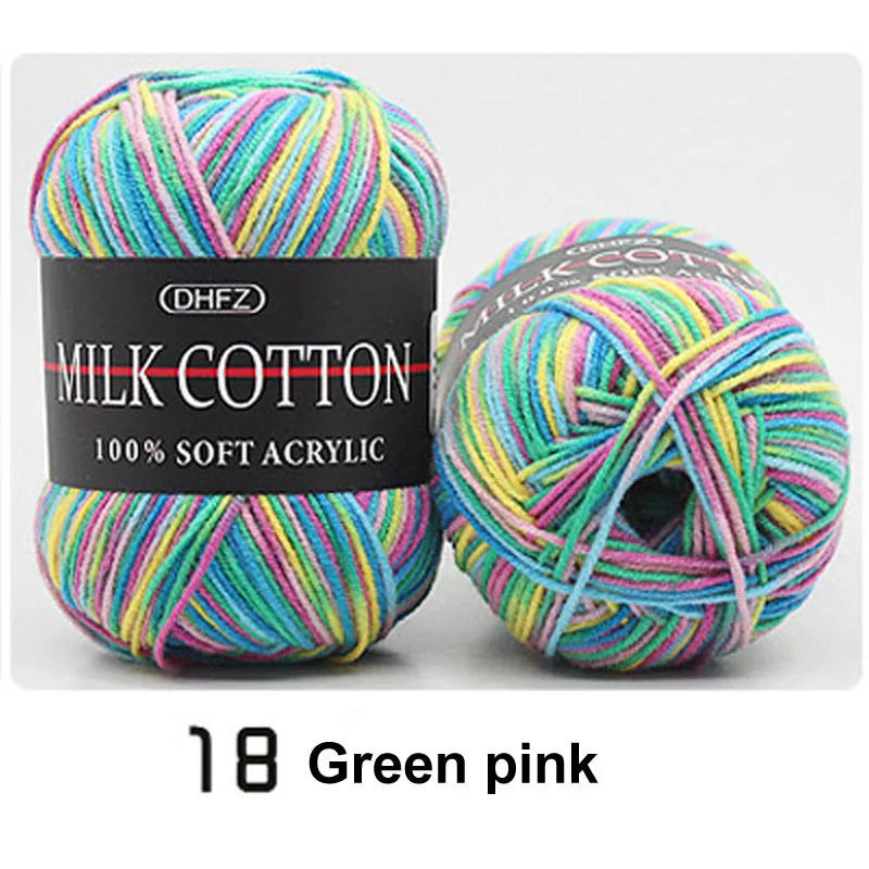 green pink 18 цветов, ручная вязка, молочный мягкий хлопок, шерсть, пряжа для детей, двойная вязка, вязаный крючком свитер, шарф, шапка, ручная вязка, пряжа - Цвет: green pink