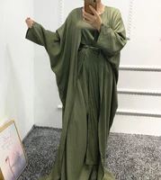 muslim sets 3 piece matching outfit dress islam abayas for women dubai wrap front skirt bat sleeve open abaya kimono arab turk