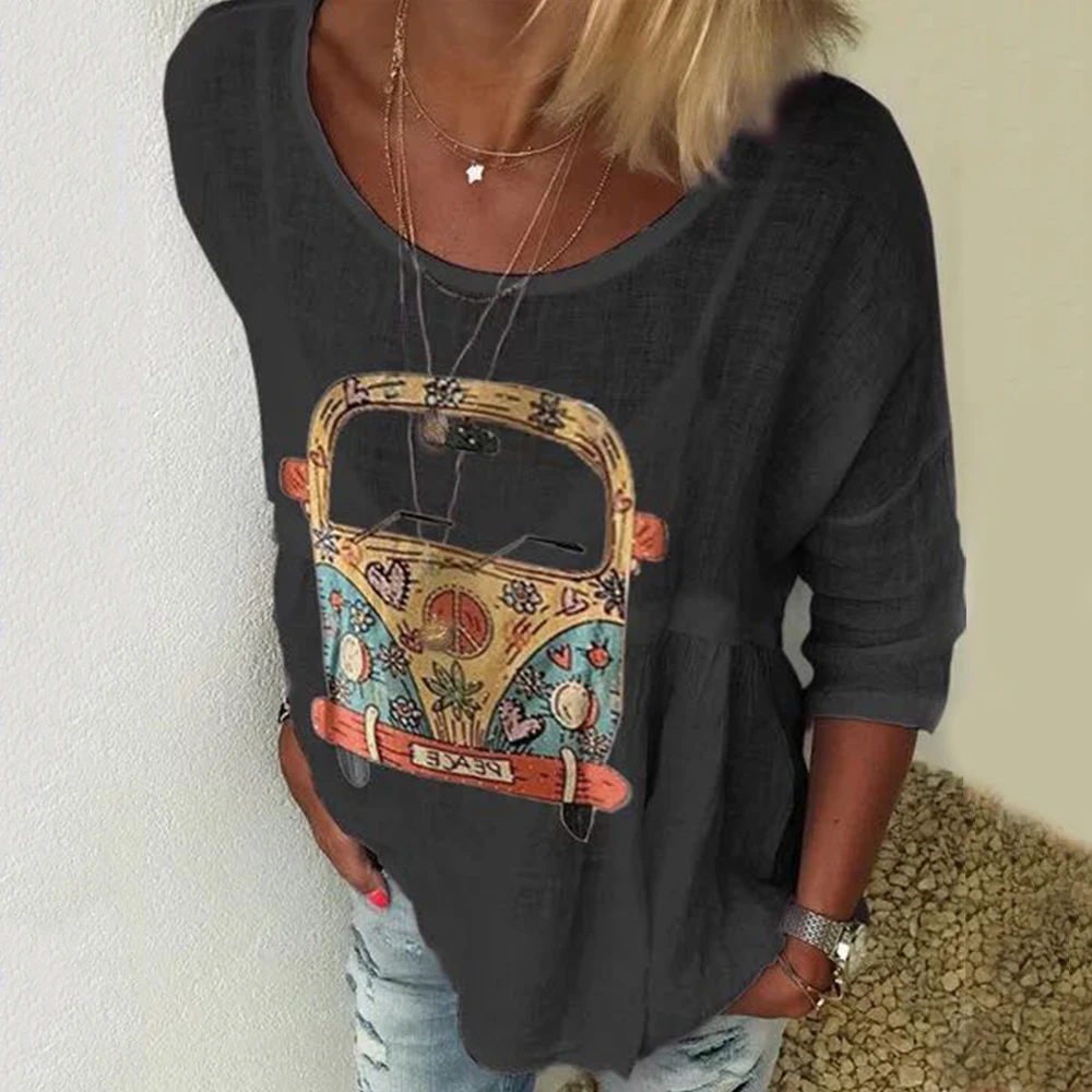 Свободная Женская хлопчатобумажная блузка с принтом автомобиля летняя женская