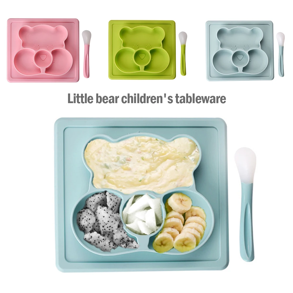 

Креативная силиконовая тарелка с мультяшным медведем, Детская коробка для дополнительного питания, Детская обучающая тарелка без бисфенол...