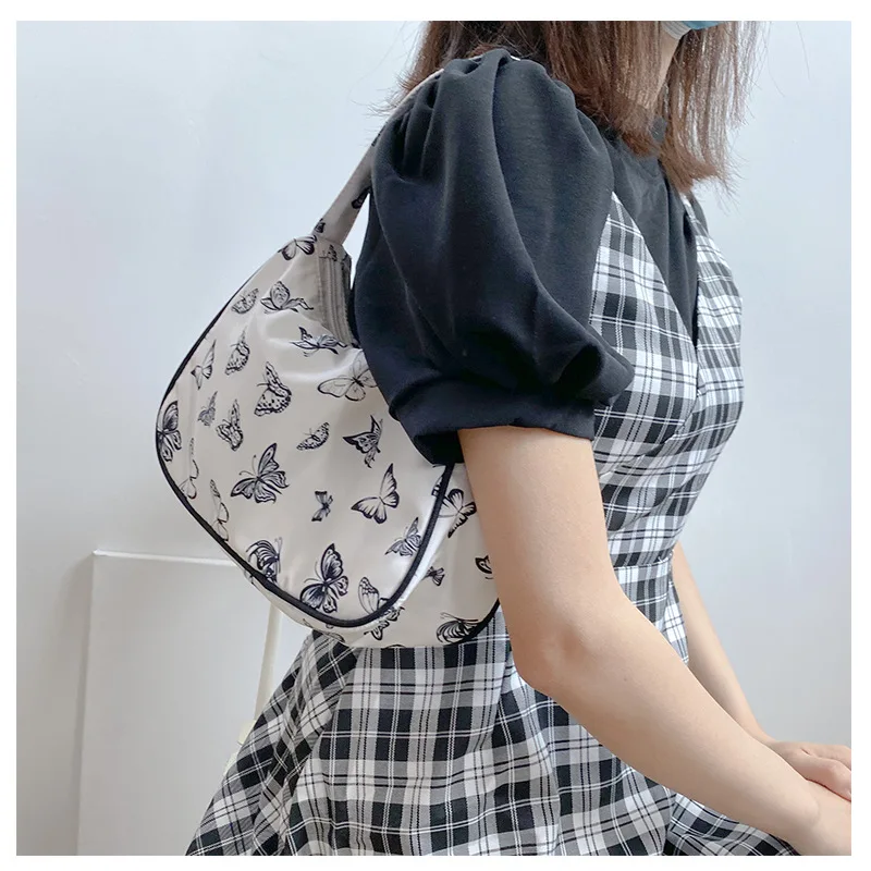 

Casual Female Baguette Shoulder Bag Fashion Design Butterfly Pattern Women Armpit Handbags Vintage Polyester Ladies Hobos Purse
