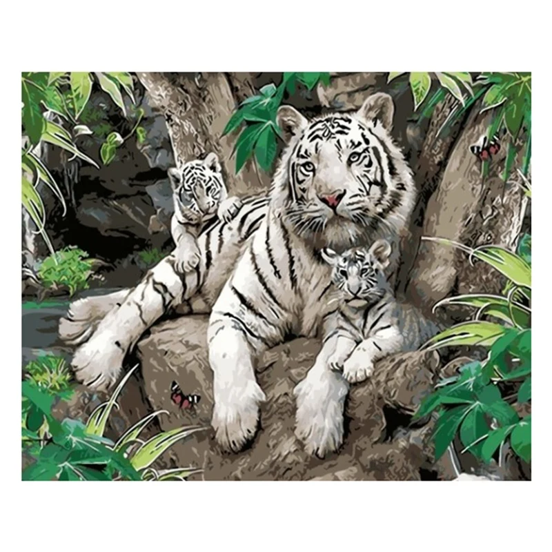 Картина маслом белый тигр мать и ребенок современный Сделай Сам цифровая
