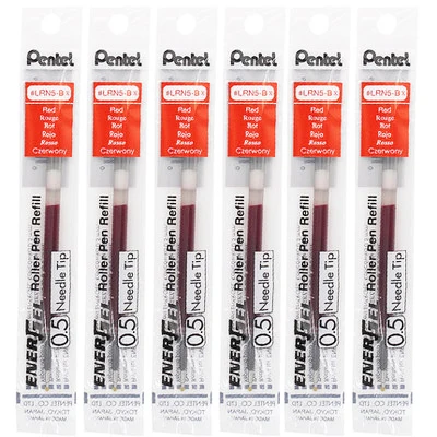 Pentel 6 шт., гелевая ручка с игольчатым наконечником, 0,5 мм/0,4 мм, черный/синий/красный, для Pentel BLN-75 - Цвет: Красный