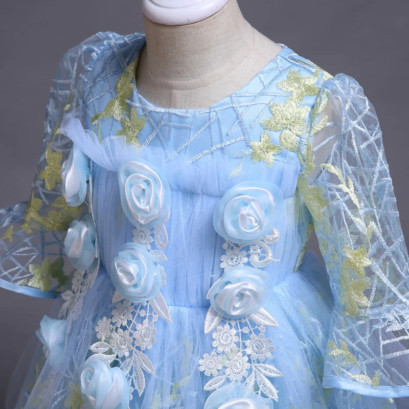 

Flower Girl Dresses For Wedding Party Elegant Little Girl Formal Gown With 3D Rose Appliques High-grade Princess Dresses 2019