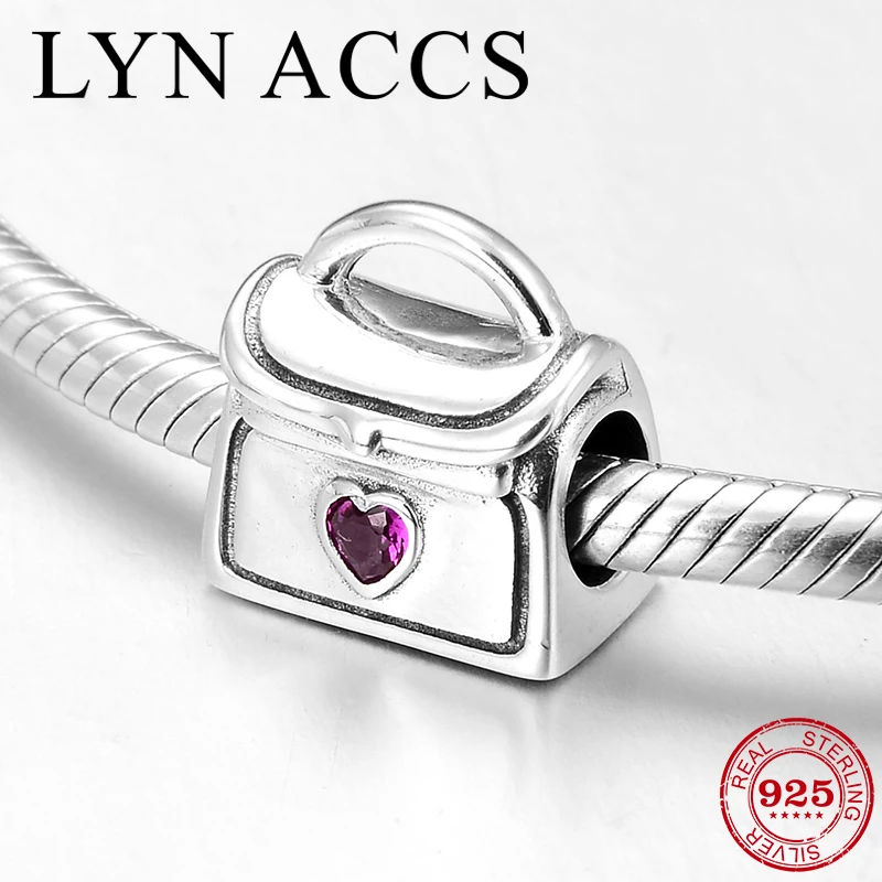 Женский браслет из серебра 925 пробы с розовым сердцем и фианитами|Ювелирные