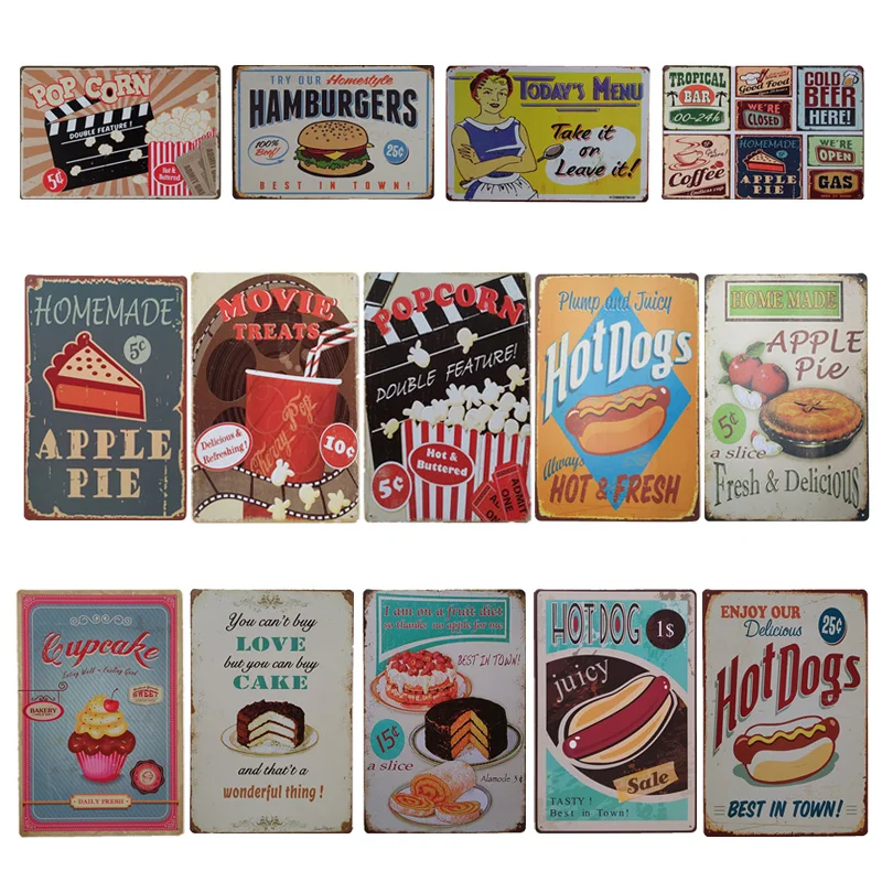 Яблочного пирога доги торт пончики гамбургер Винтаж жестяная вывеска