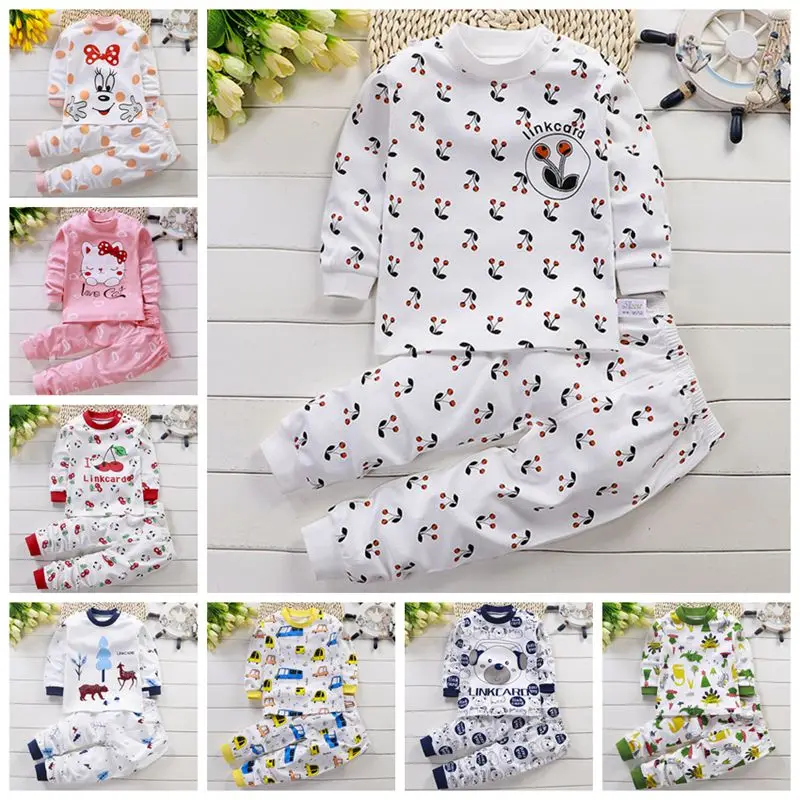 Комплект одежды для малышей Новая Осенняя хлопковая Детская тонкая пижама с