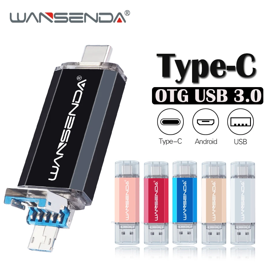 WANSENDA OTG USB флеш накопитель 3 в 1 128 Type C и Micro 32 ГБ 64 256 512 ГБ|USB флэш-накопители| |