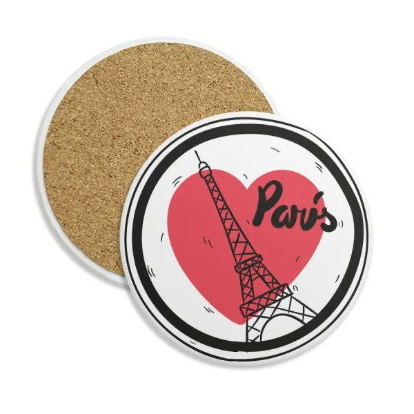 

City Paris France Eiffel Tower Love Stone Drink Ceramics Coasters for Mug Cup Gift 2pcs