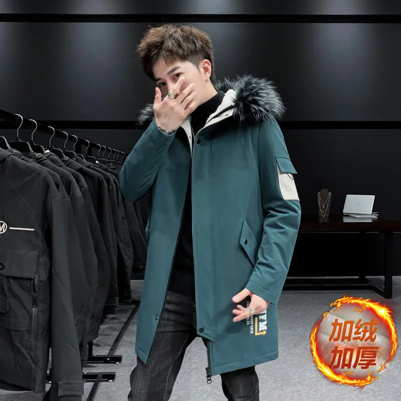 

Fleece Windbreaker 2021 Autumn And Winter Trend Hooded Jacket Mid-Length Casual Men's Winter And Autumn Jacket Fur Collar