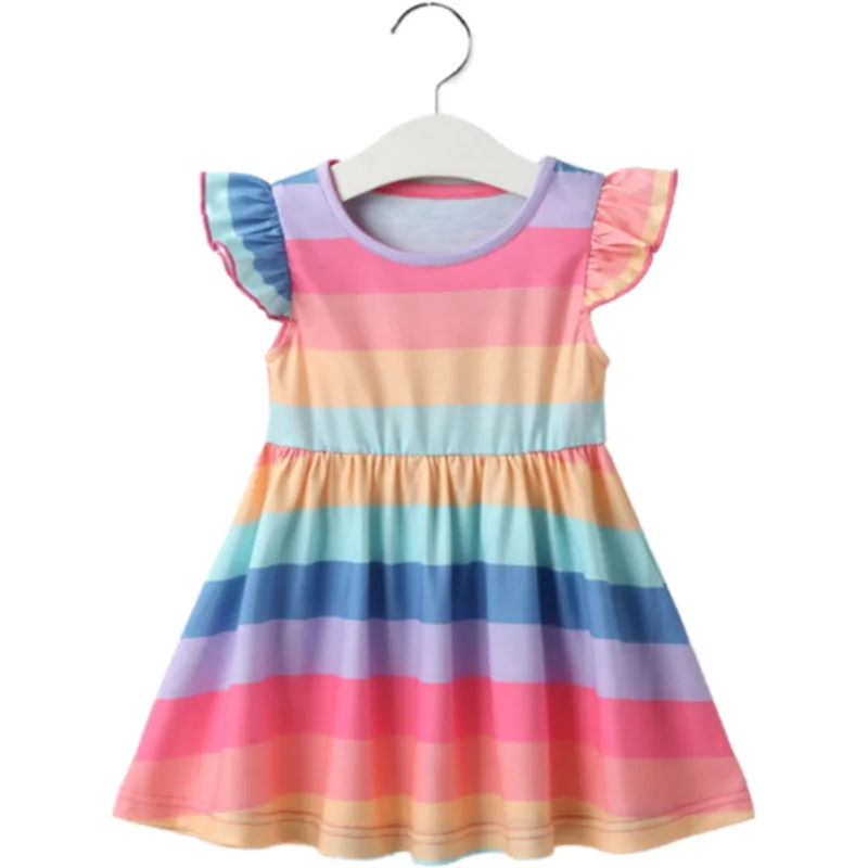Детское хлопковое платье без рукавов с круглым вырезом и радужным