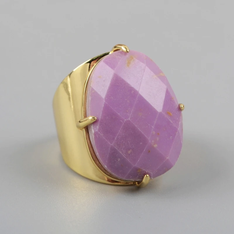 sugilite-gold Обручальные кольца из натуральных камней Амазонит в форме яйца, розовый опал, Агаты, ювелирные изделия, граненые золотые кольца, бирюзовые женские кольца ZG0321 - Цвет основного камня: sugilite-gold