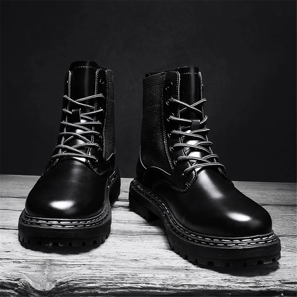 

DEEZLA Autumn Winter Leather men's boots Platform Fashion Ankle Boots Man Outdoor Non slip Martin shoes for Men Brown 2021 New