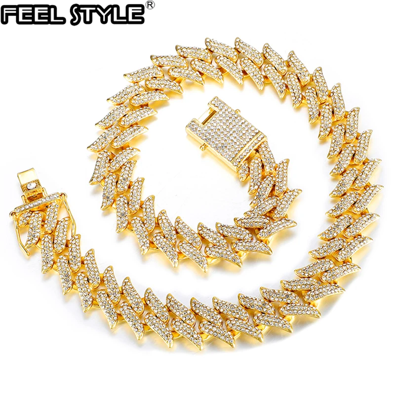 

Hip Hop 19MM Bling AAA+ Iced Out Alloy Rhinestones Thorns Cuban Link Chain Necklace For Men Jewelry