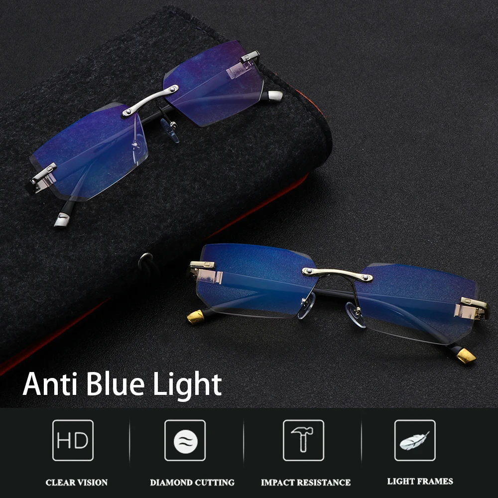 

1PCS Lightweight Spring Hinge Readers Rimless Reading Glasses Blue Light Blocking Stylish Eyeglassesfor Women Men