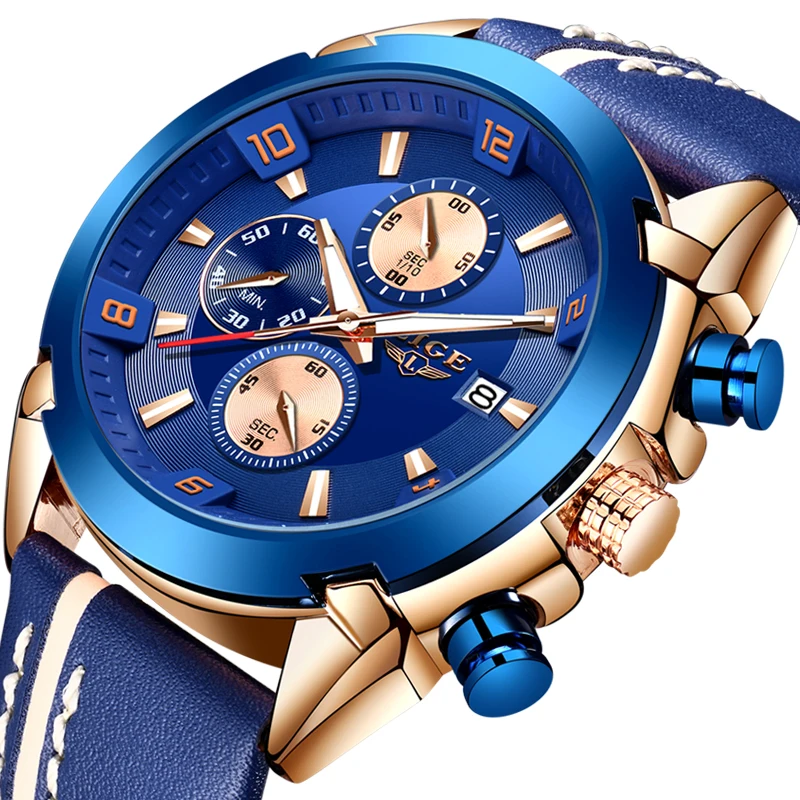 Часы наручные LIGE Мужские кварцевые брендовые Роскошные модные
