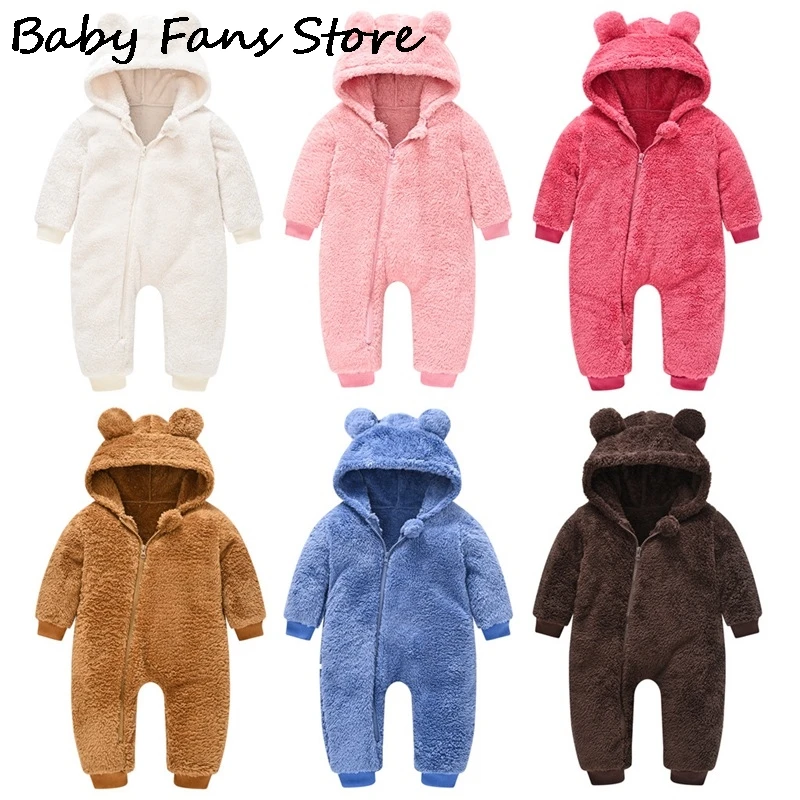 

Winter Fleece Overalls Jumpsuit Infant Baby Spring Winter Costume Clothing Children Kids Overall Rompers Hooded Pyjamas New