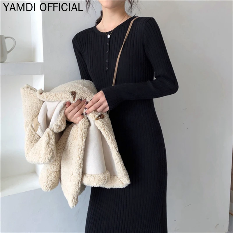 Женское Повседневное платье свитер YAMDI однотонное элегантное джемпер с высокой