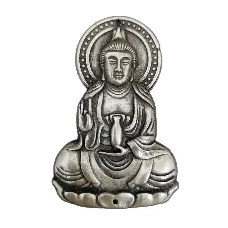 

Chinese old Tibetan silver relief Guanyin amulet pendant Feng Shui lucky pendant