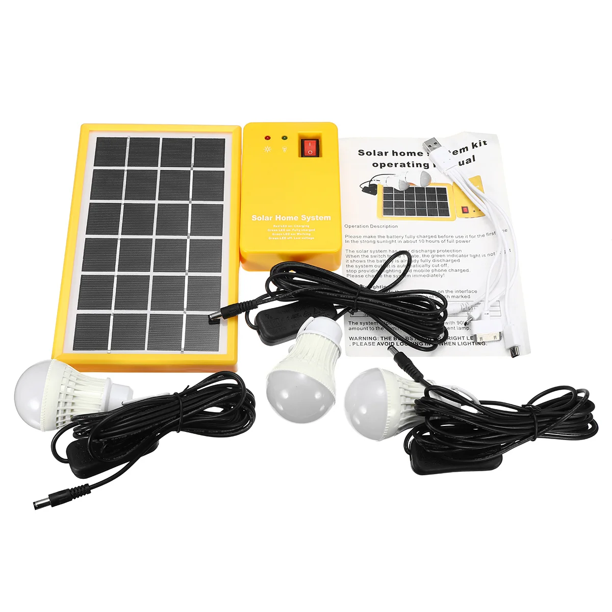 

3Bulbs Solar Lights Adjustable Solar Lamp Solar Power Panel Generator Kit Indoor/Outdoor USB Charger Rechargeable Solar Lamp Kit