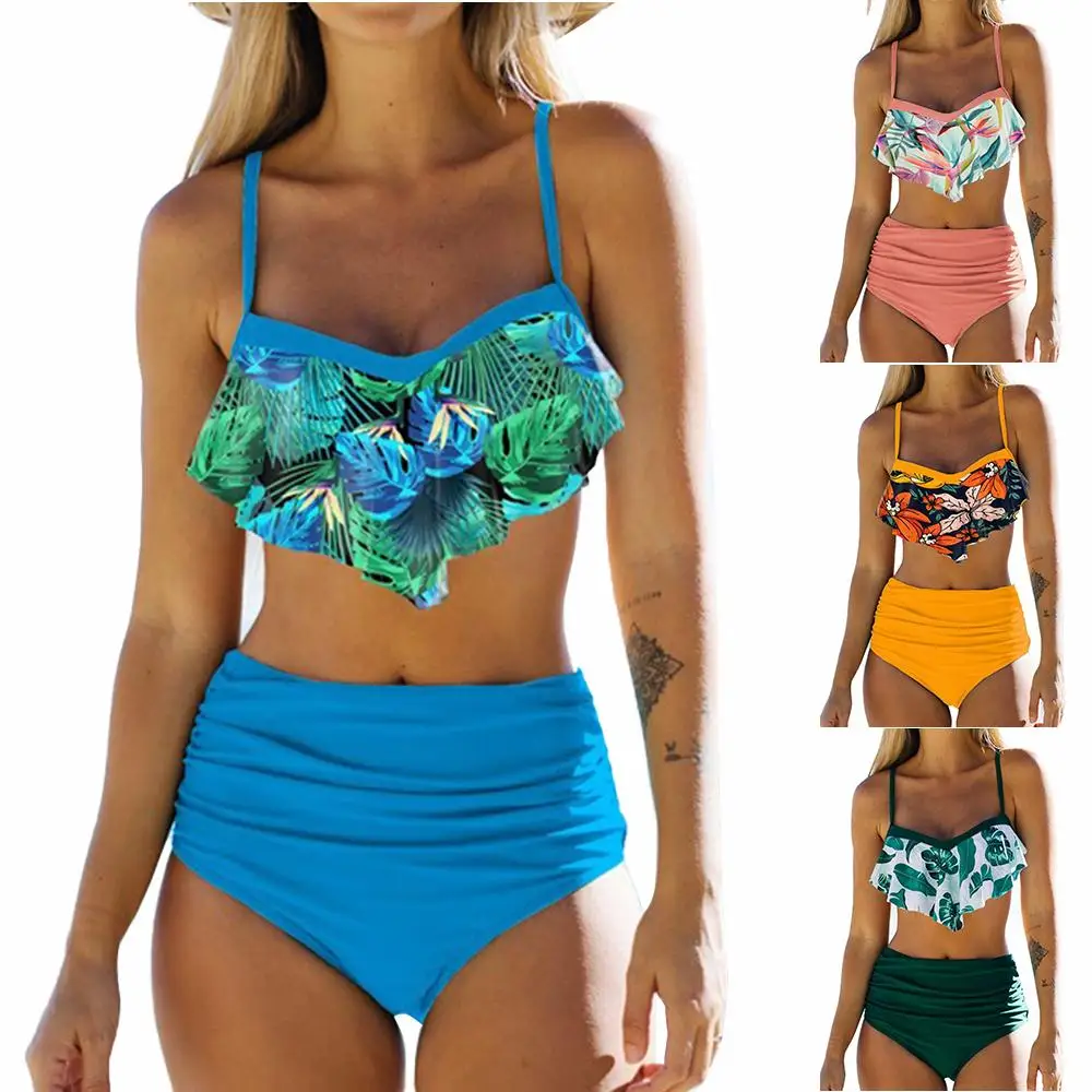 Цветочные аксессуары с высокой талией бандажные пляжные купальники бикини