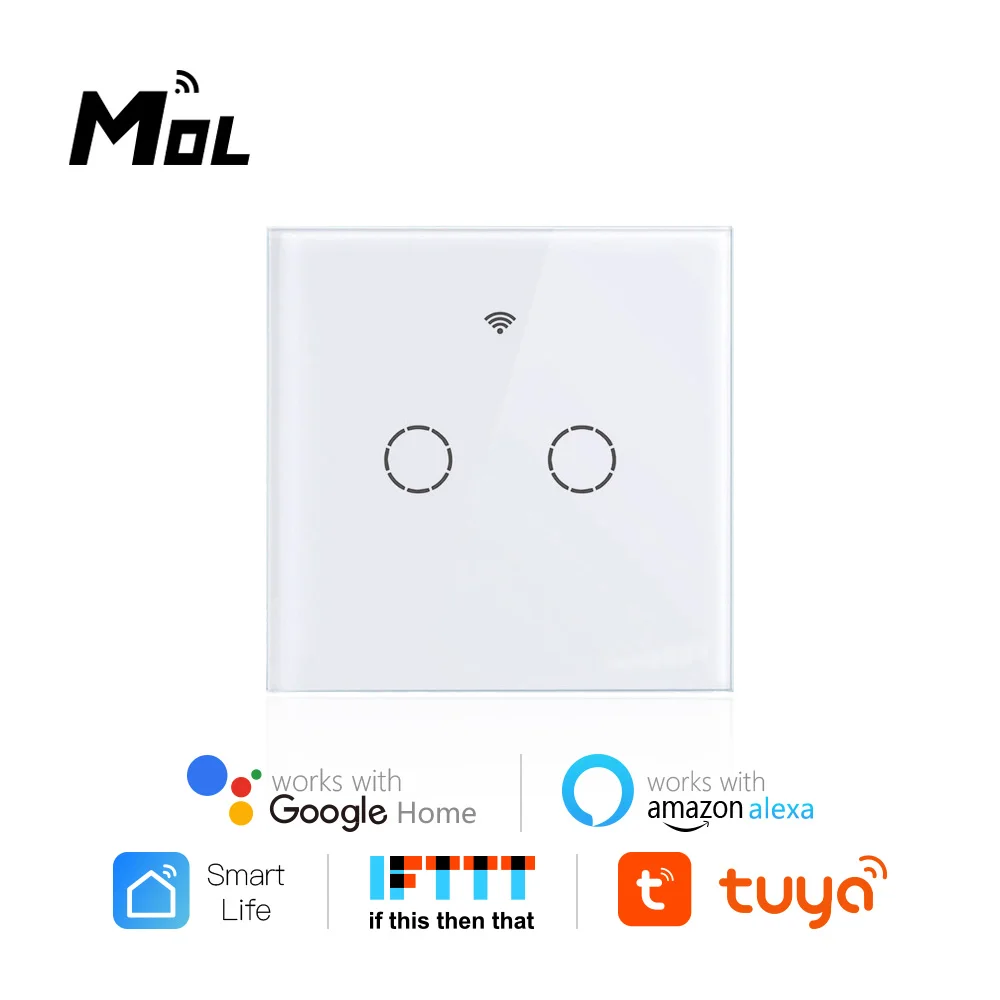 

eWeLink Wifi Wall Touch Switch 2 Gang White EU No Neutral Wire Required Switches Smart Single Wire Wall Switch Works With Alexa