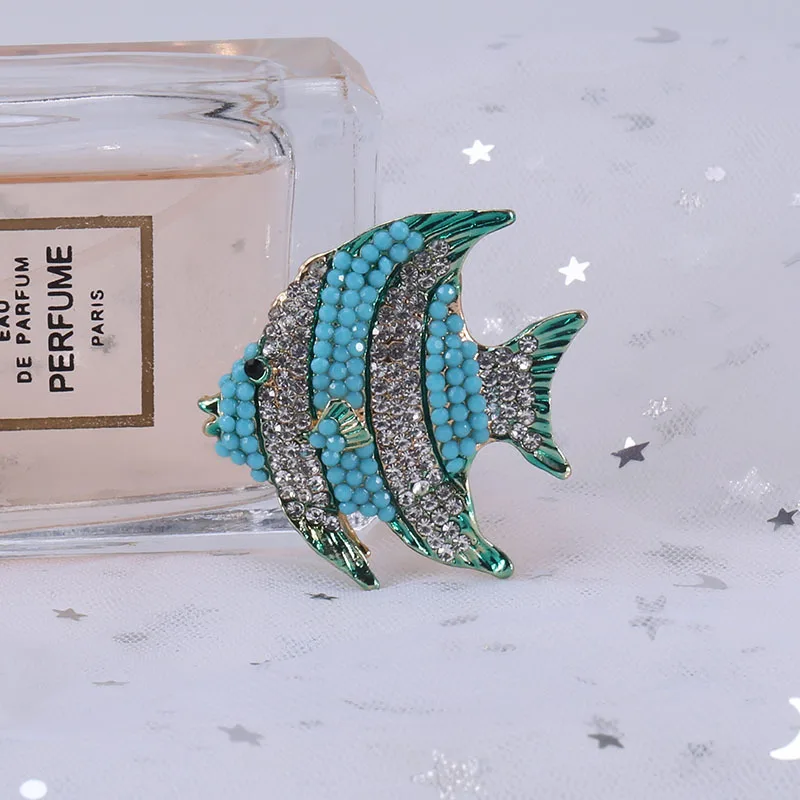 Стразы тропическая синяя Броши Рыба для женщин большая Милая морская брошь