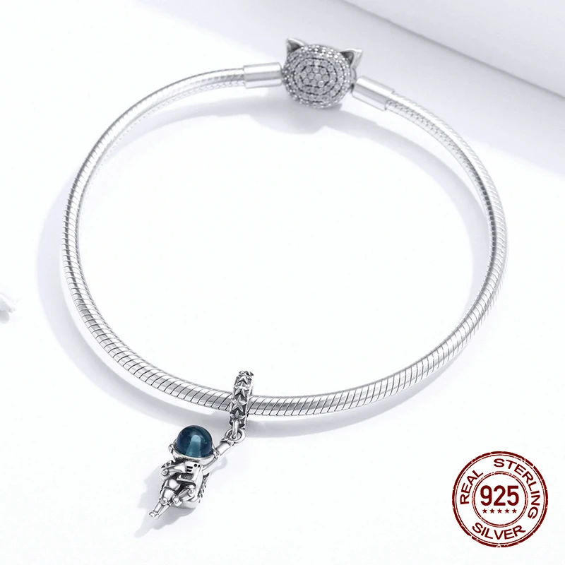 Подлинное серебро 925 пробы астронавт кулон Женская мода ювелирные изделия бусины