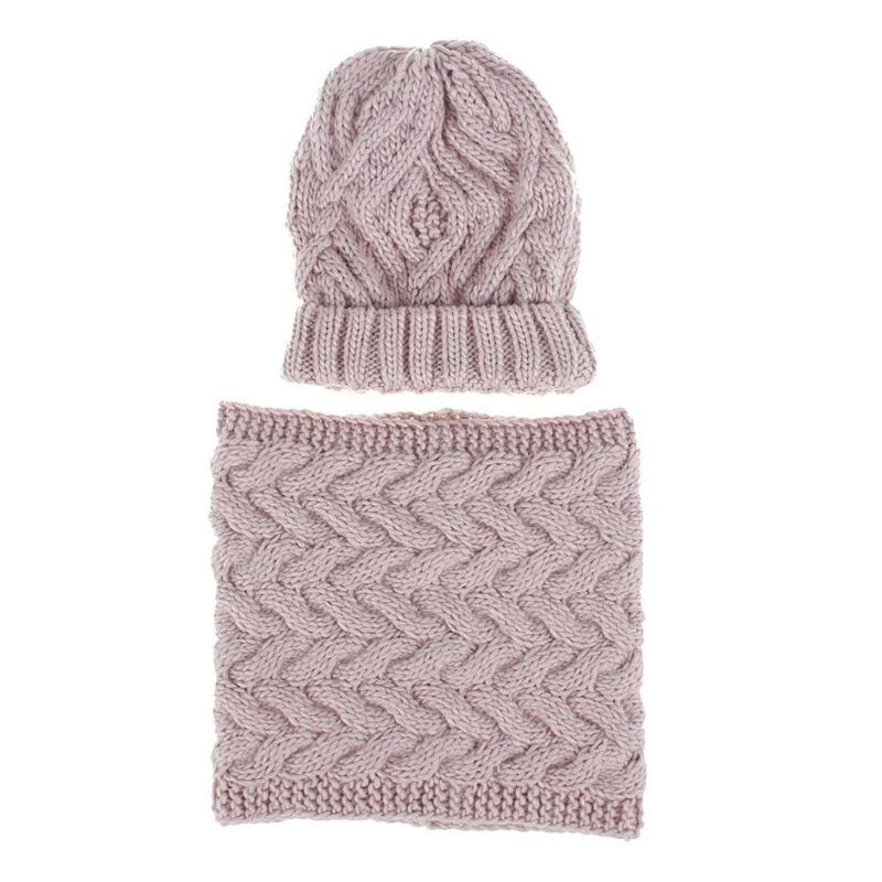 Женская зимняя теплая шерстяная шапка бини и шарф бесконечного круга однотонный