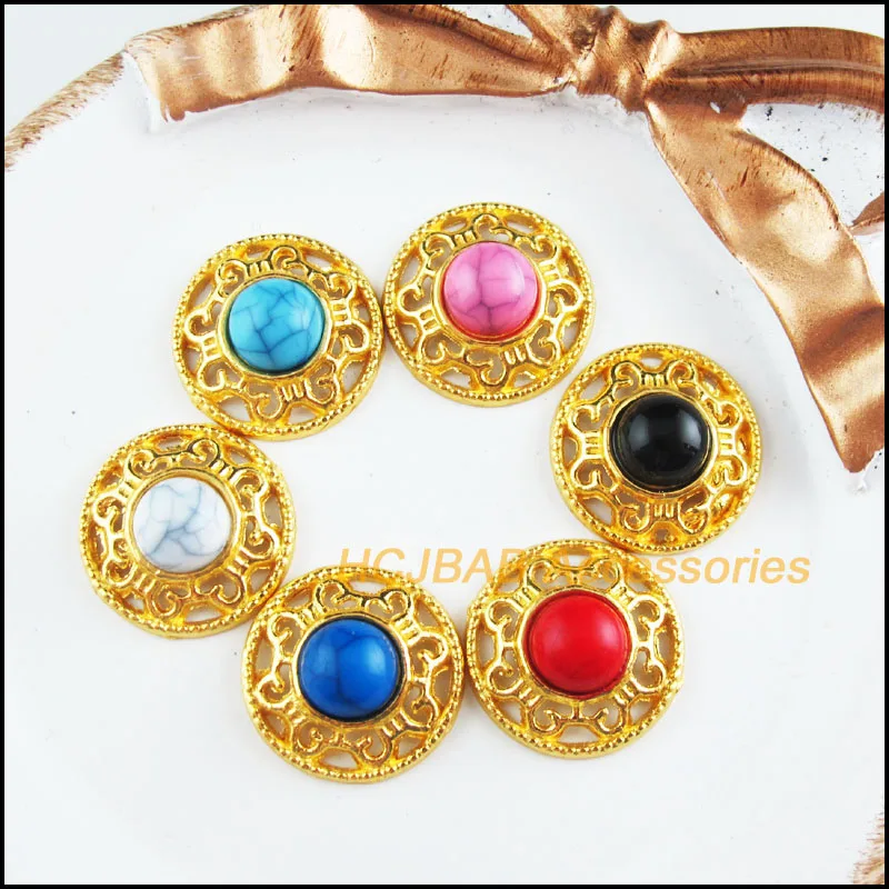 

18Pcs Gold Color Retro Flower Mixed Acrylic Round Charms Connectors 18mm