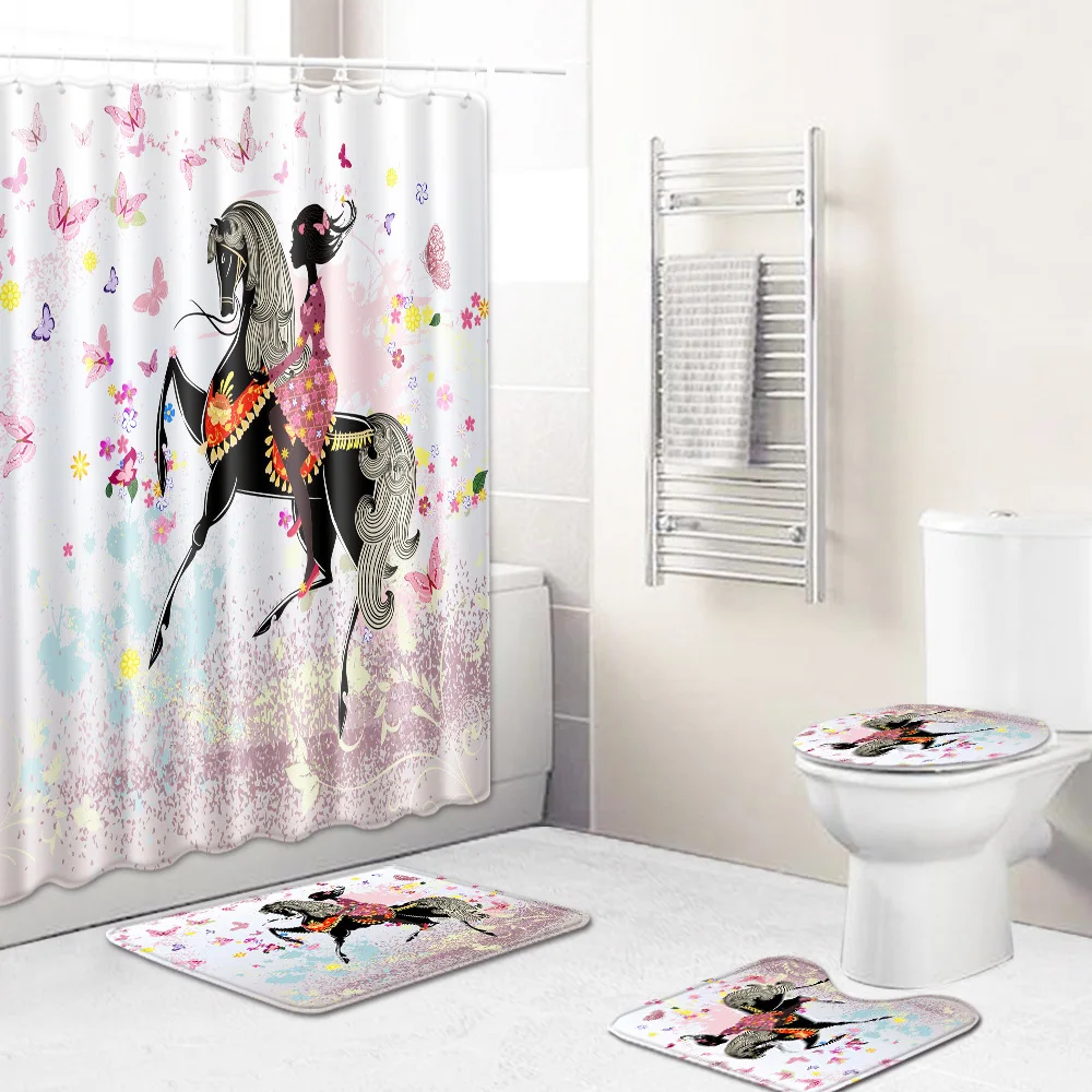 ONGLYP 4 шт. занавеска для душа 3D мультфильм девочки ванной s Набор с крючками
