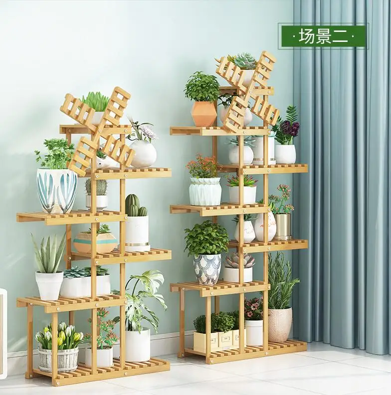 

Living room solid wood flower shelf indoor multi floor balcony shelf succulent green rose plant north European flower pot shelf