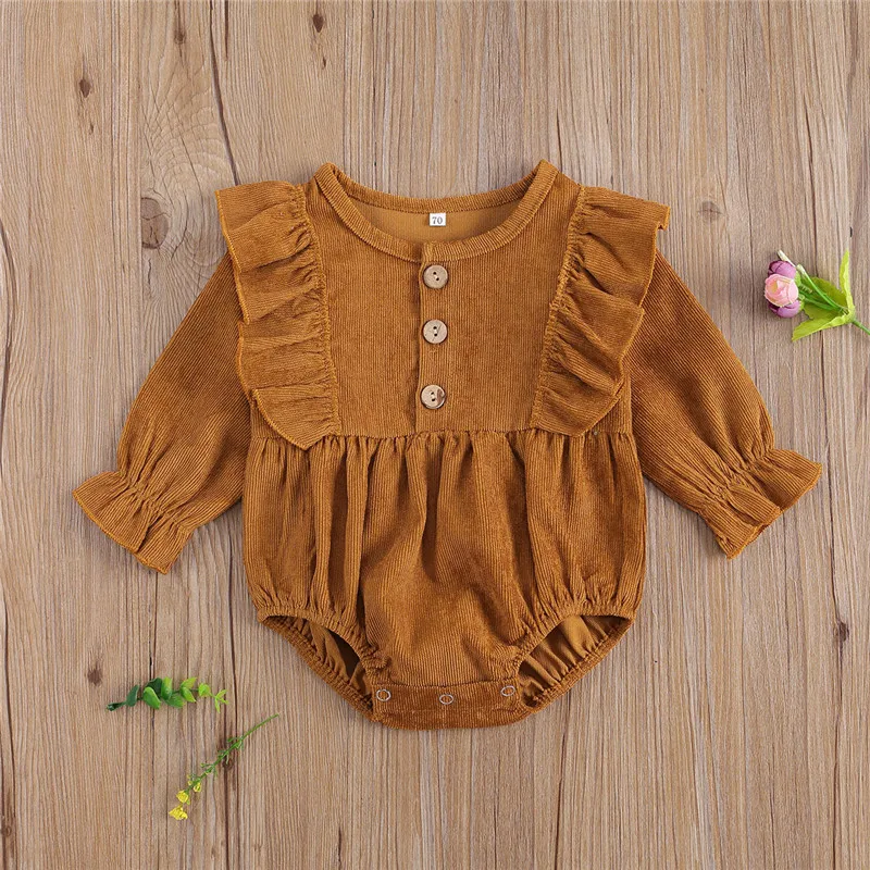 

Infant Baby Girl 0-18M Romper Newborn Baby Girl Solid Causal Long Sleeve Jumpsuit With Button Closure Spring Autumn Clothing