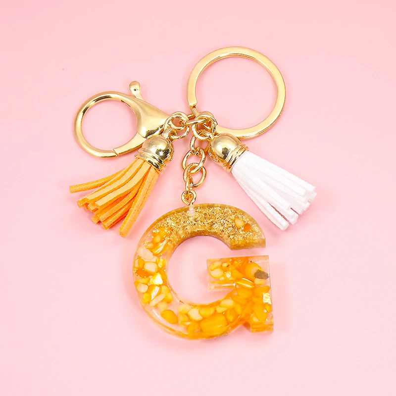 Модные оранжевые Брелоки для ключей с 26 инициалами женщин брелоки подвесками из