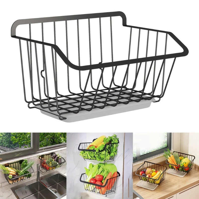 

Настенная подвесная кухонная стойка для специй, овощей, со сливным органайзером, сушильная полка для посуды, контейнер