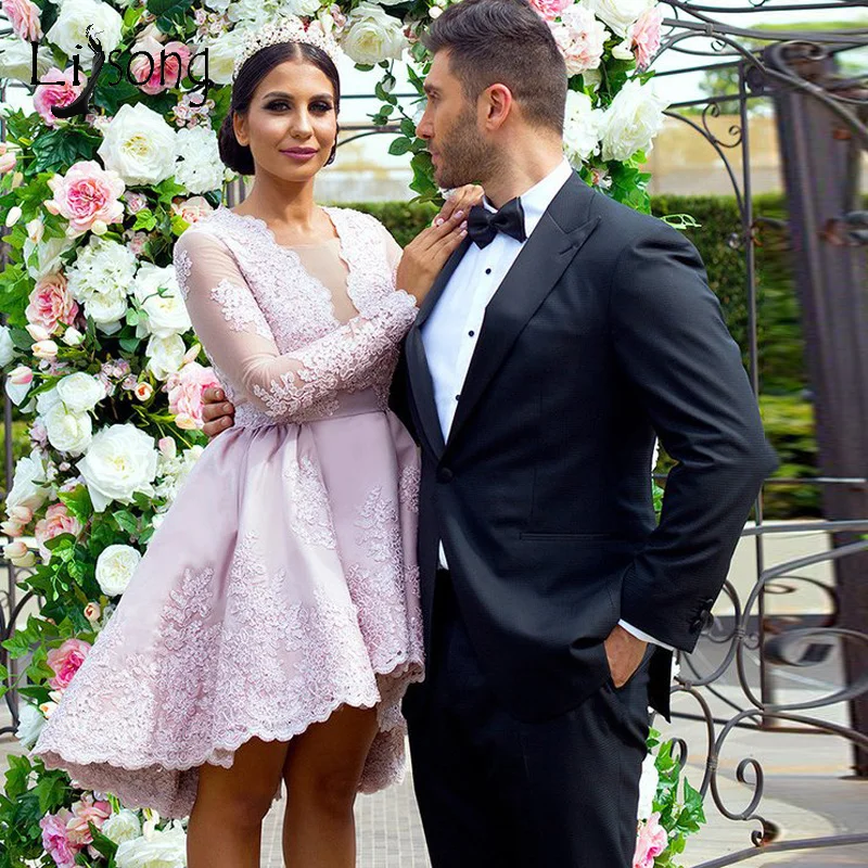 Красивый румяный розовый кружевной короткий Высокий Низкий коктейльные платья с